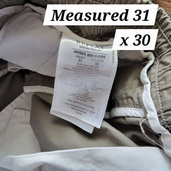 Replay Mens Size 31 x 30 Type R-38 Spec.N 48-1202 Chino Pants Joggers Gray - Picture 9 of 11